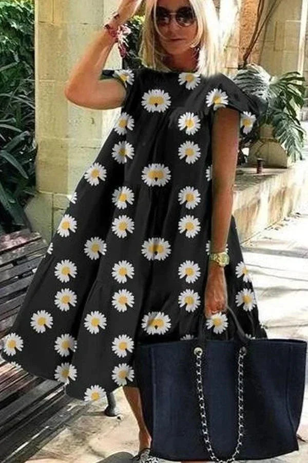 Levoire | Belle robe douce avec imprimé A-line Impression noire