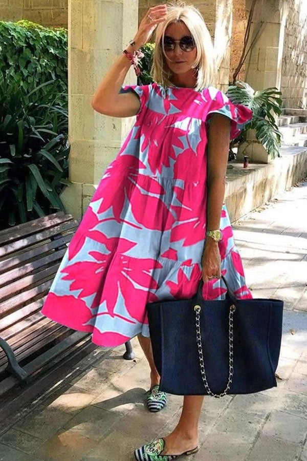 Levoire | Belle robe douce avec imprimé A-line Rose et rouge