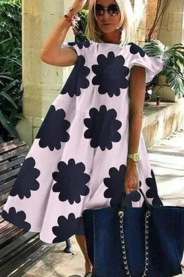 Levoire | Été Robe A-Line À Manches Courtes À Motif Floral Rosa Druck