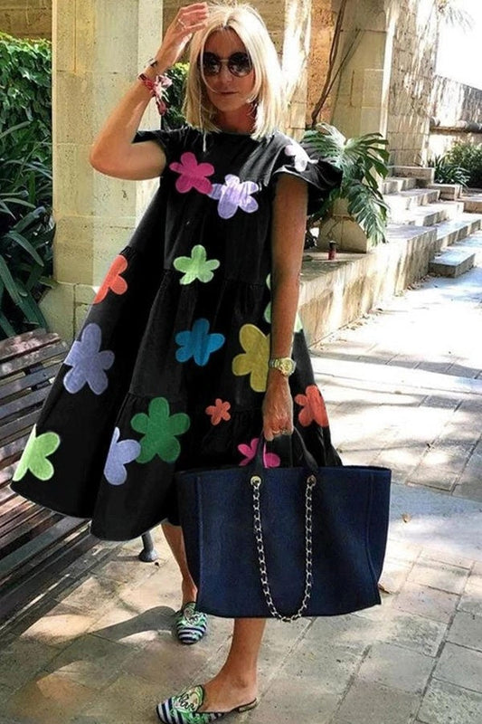 Levoire | Belle robe douce avec imprimé A-line Noir