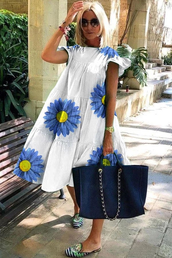 Levoire | Belle robe douce avec imprimé A-line Bleu