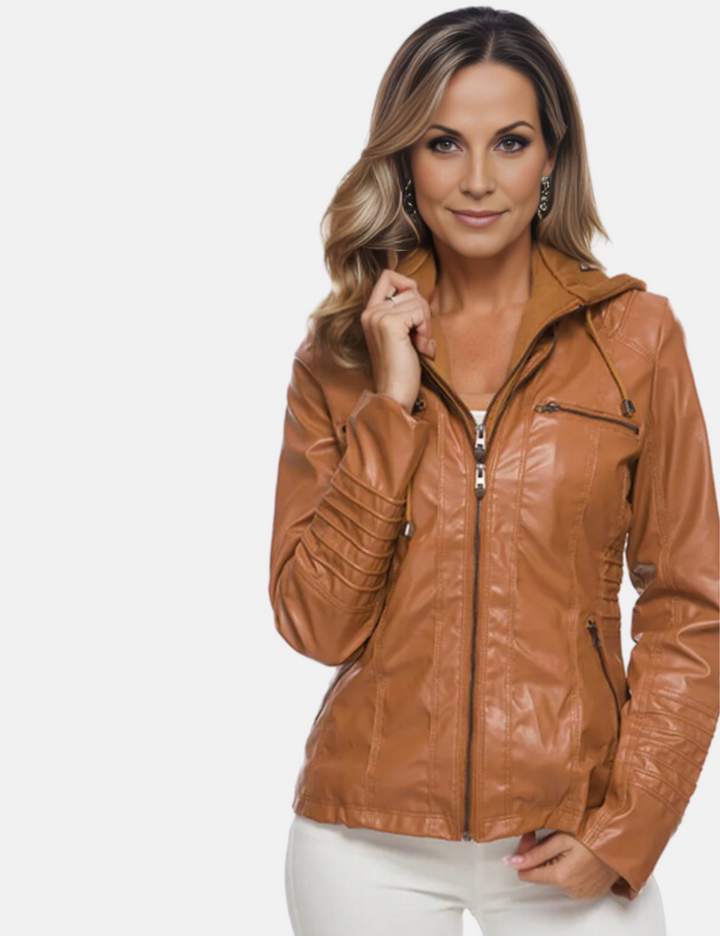 Levoire | Veste De Biker En Cuir Synthétique Premium Avec Capuche Amovible Khaki