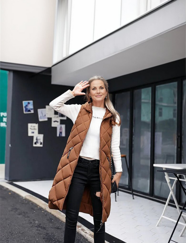 Levoire | Élégante Longue Veste Matelassée Femme Braun