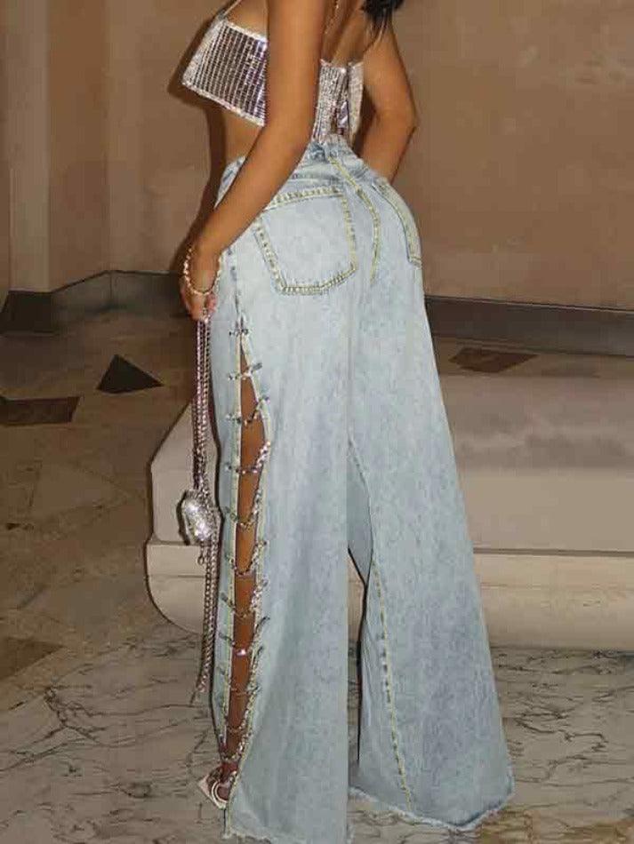 Levoire | Taille Basse Décor Diamant Jeans Boyfriend