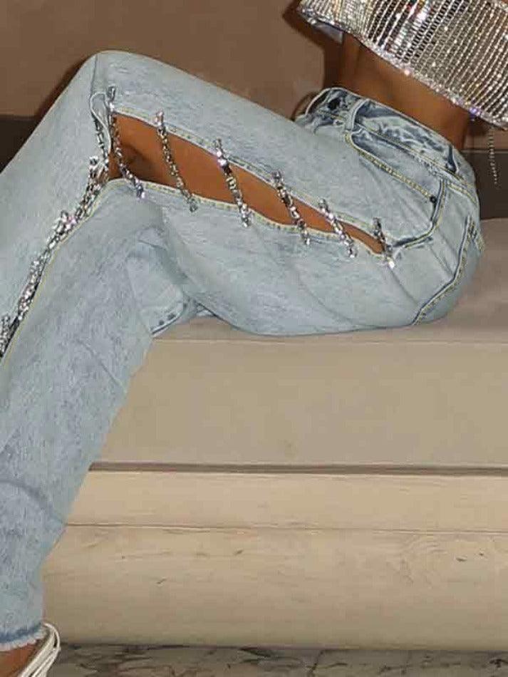 Levoire | Taille Basse Décor Diamant Jeans Boyfriend