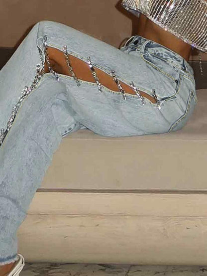 Levoire | Taille Basse Décor Diamant Jeans Boyfriend