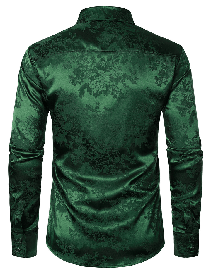 Levoire | Chemise Satin Verte Fleurs Homme
