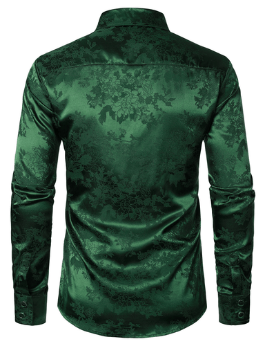 Levoire | Chemise Satin Verte Fleurs Homme