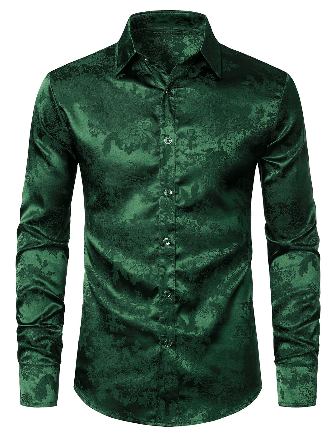 Levoire | Chemise Satin Verte Fleurs Homme 2XL
