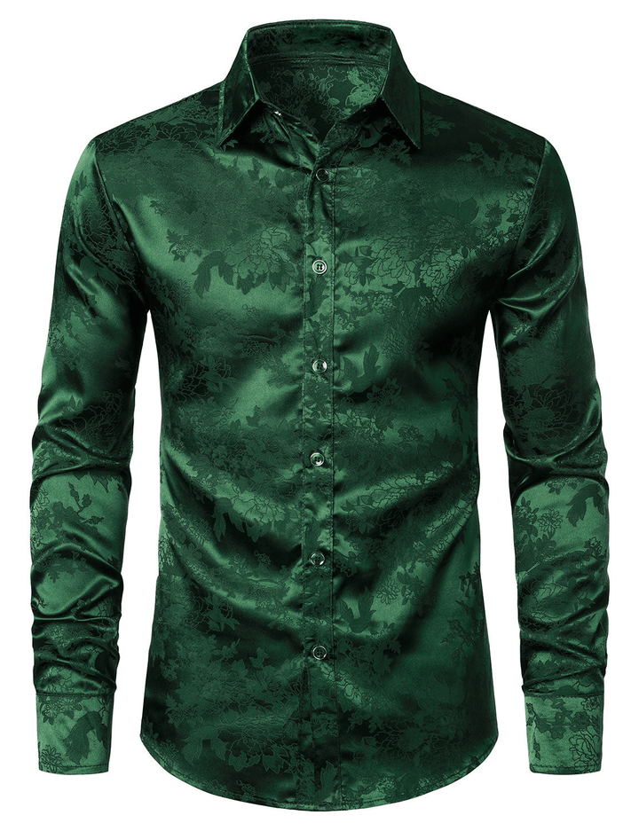 Levoire | Chemise Satin Verte Fleurs Homme 2XL