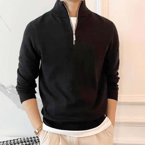 Levoire | Sweatshirt à capuche pour hommes avec fermeture éclair Confortable Élégant Polyester & Laine Noir