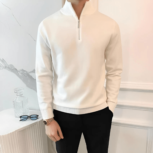 Levoire | Sweatshirt à capuche pour hommes avec fermeture éclair Confortable Élégant Polyester & Laine Blanc