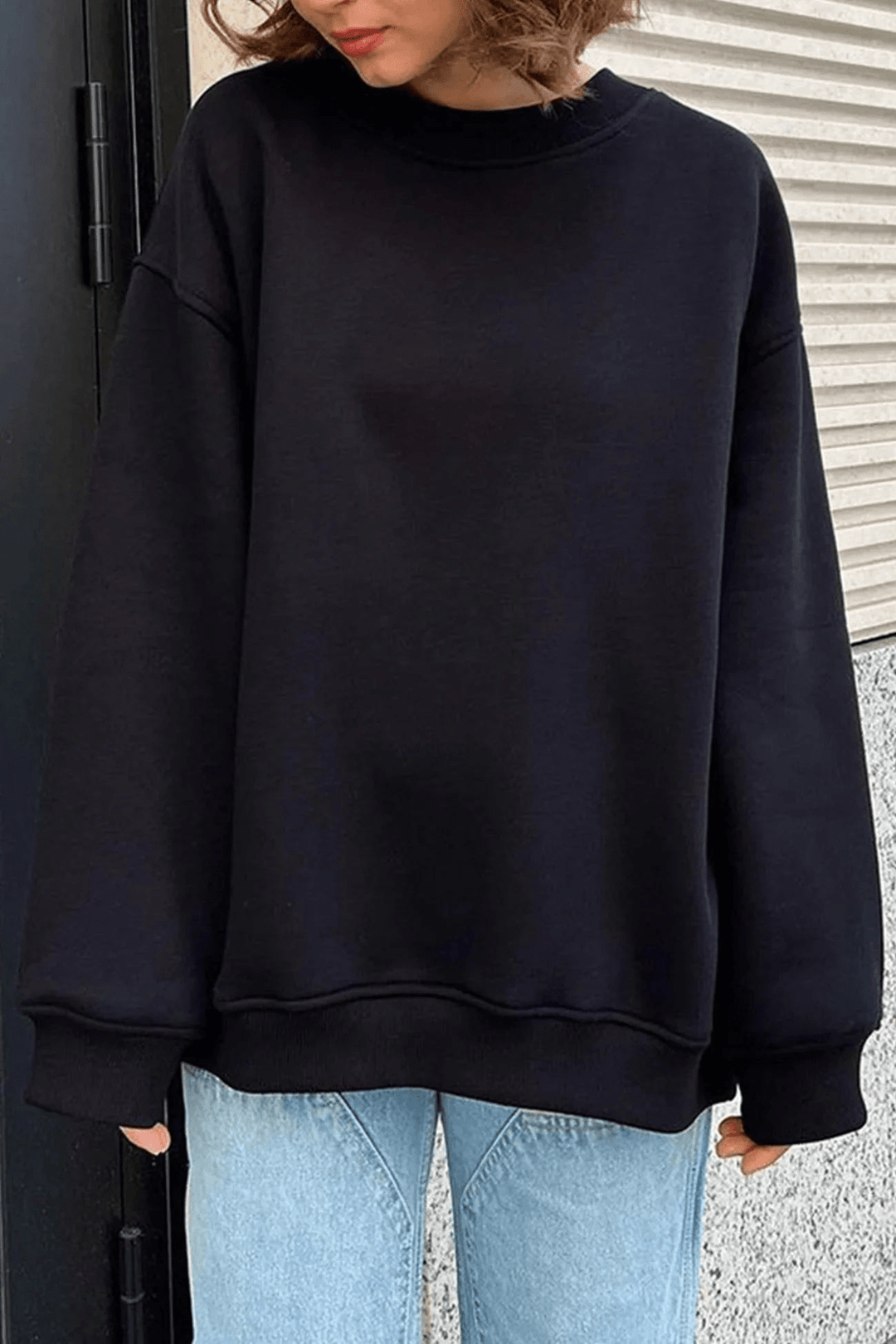 Levoire | Col rond surdimensionné pull femme pull gilet Noir