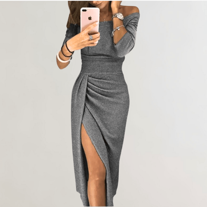 Levoire | Sparkle Robe Femme Design Pailleté Brillant Look Élégant Gris