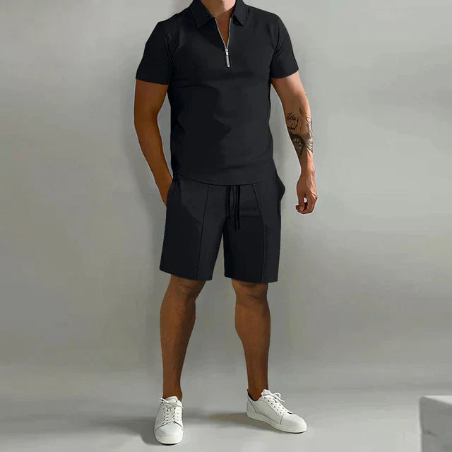 Levoire | Polo Et Shorts Ensemble D'Été Pour Hommes Élégant, Chic & Confortable Noir