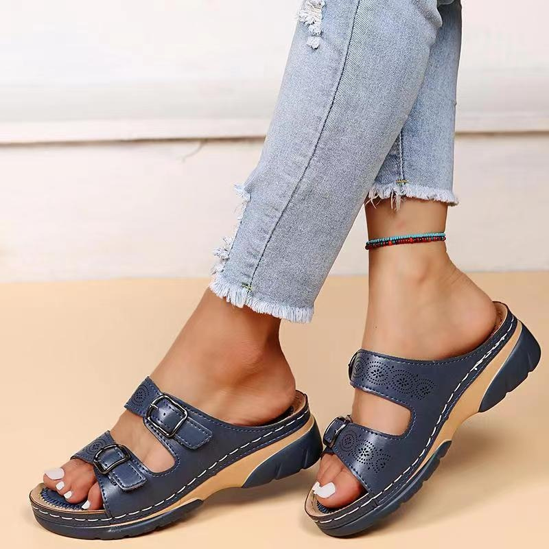 Levoire | Sandales En Cuir Orthopédiques Sandales Confortables Pour L'Été Bleu foncé