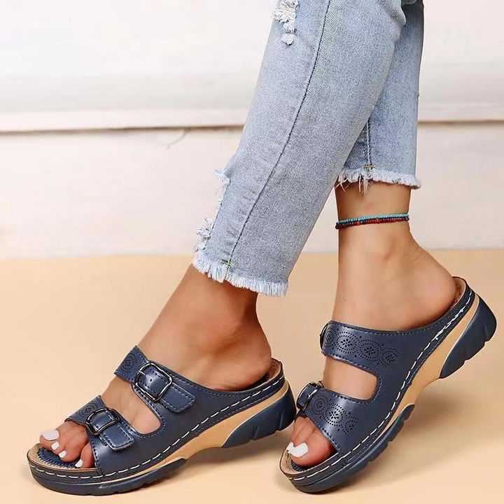Levoire | Sandales En Cuir Orthopédiques Sandales Confortables Pour L'Été Bleu foncé