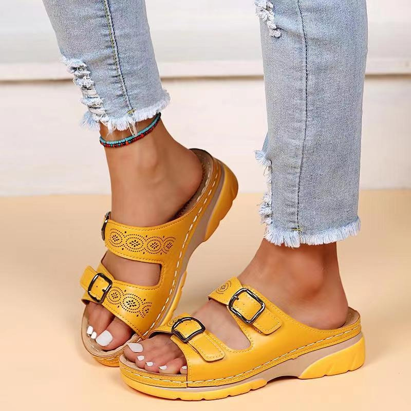 Levoire | Sandales En Cuir Orthopédiques Sandales Confortables Pour L'Été Jaune