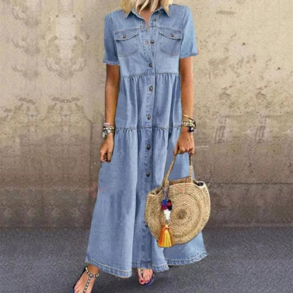 Levoire | Robe En Denim Avec Volants Bleu