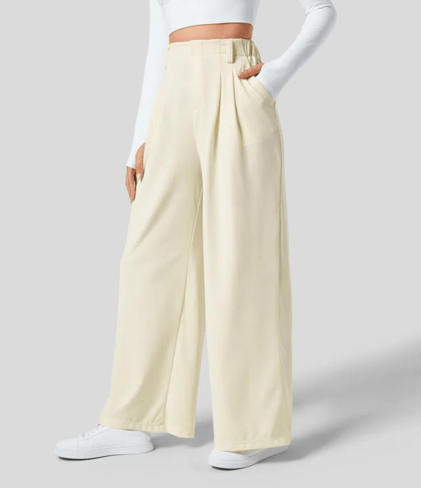 Levoire | Pantalon Femme Taille Haute Légère Confortable Vanille