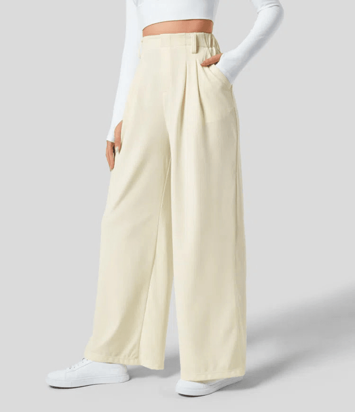 Levoire | Pantalon Femme Taille Haute Légère Confortable Vanille