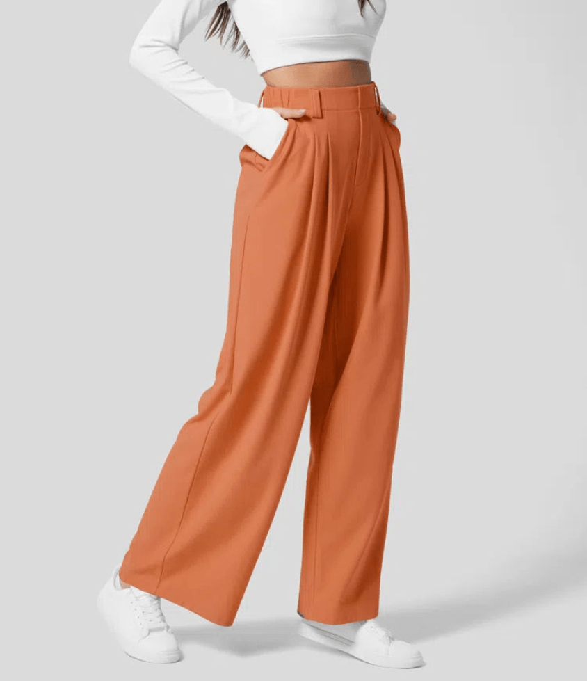 Levoire | Pantalon Femme Taille Haute Légère Confortable Orange