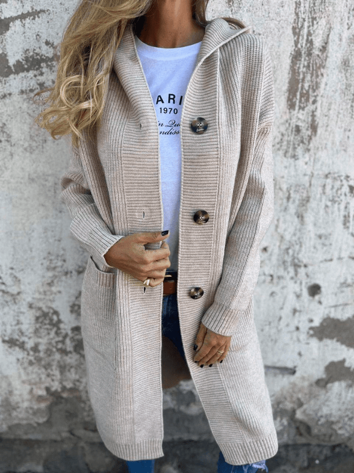 Levoire | Gilet Long à Capuche Tricoté Chaleureux & Confortable Abricot