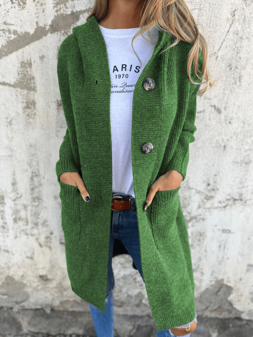 Levoire | Gilet Long à Capuche Tricoté Chaleureux & Confortable Vert