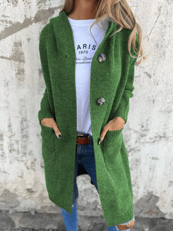 Levoire | Gilet Long à Capuche Tricoté Chaleureux & Confortable Vert