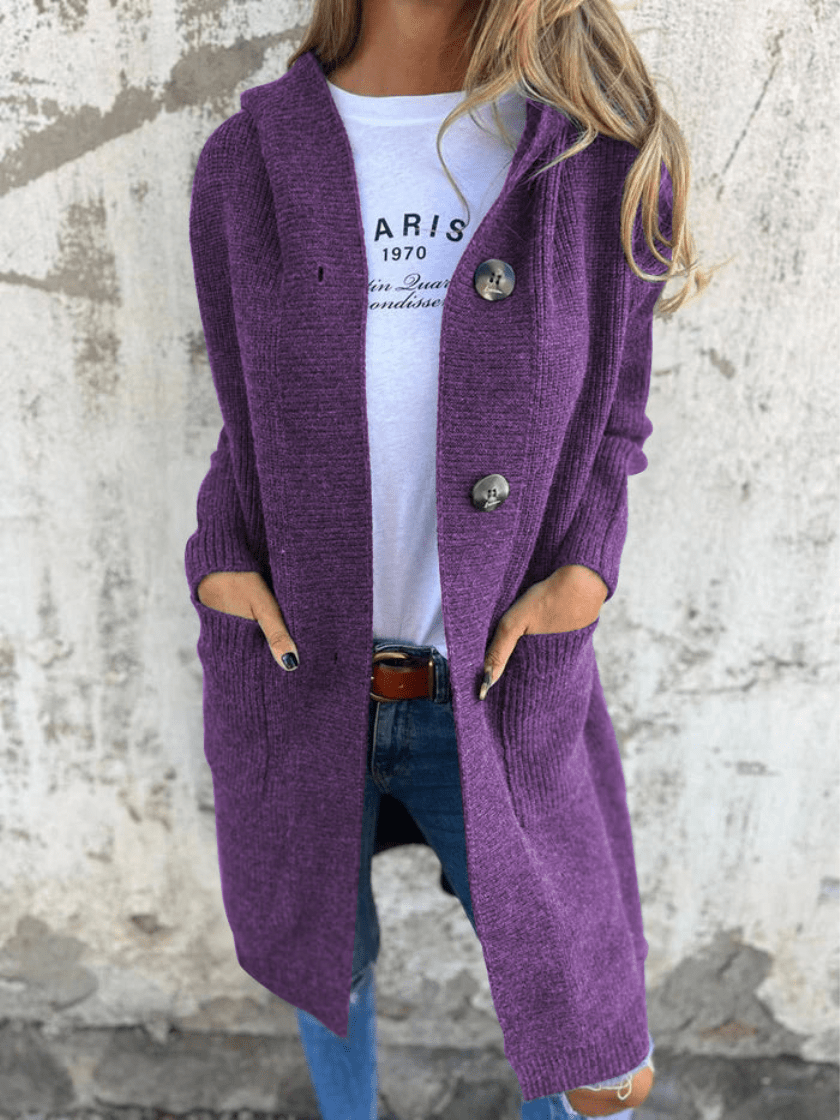 Levoire | Gilet Long à Capuche Tricoté Chaleureux & Confortable Lilas