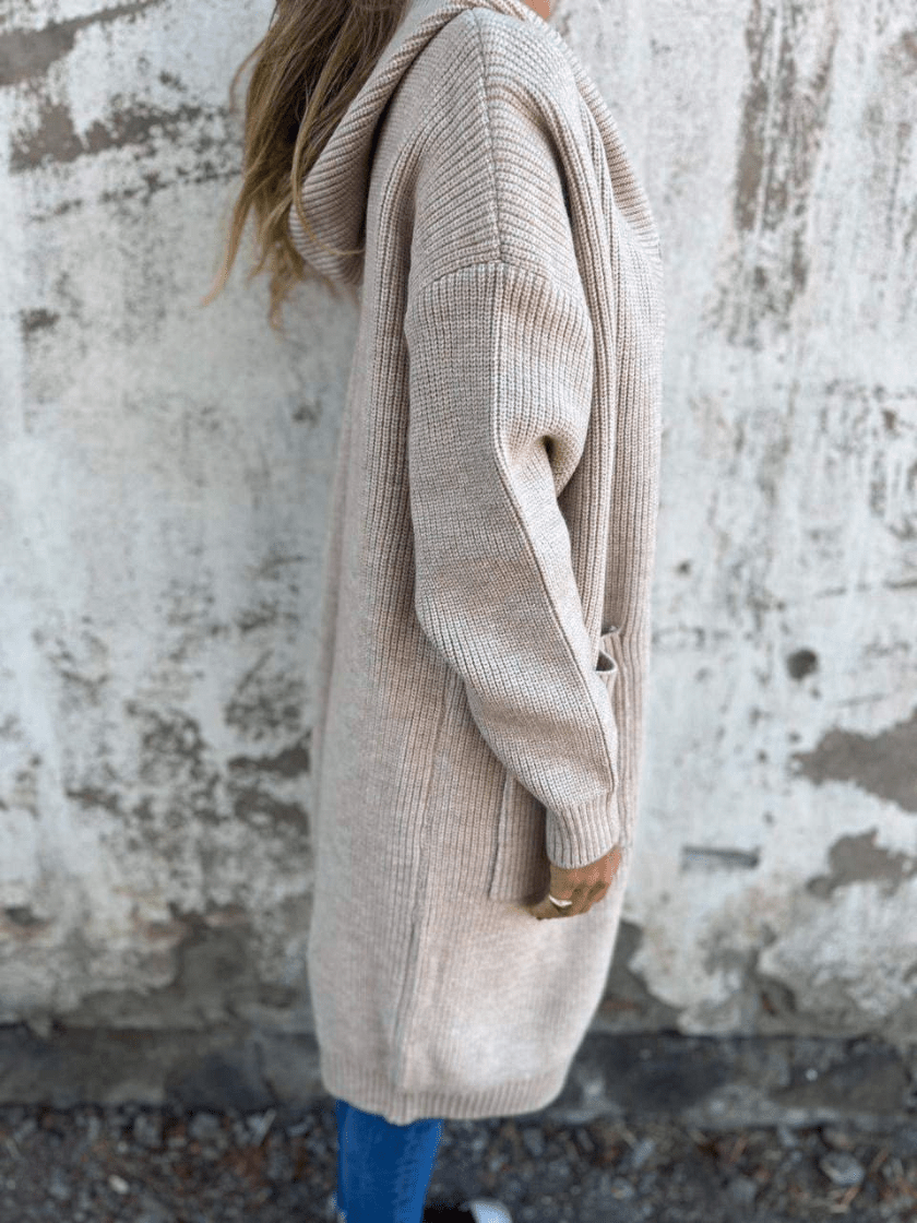 Levoire | Gilet Long à Capuche Tricoté Chaleureux & Confortable