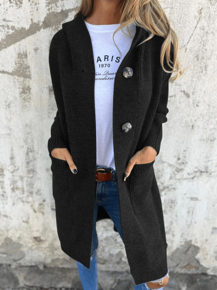 Levoire | Gilet Long à Capuche Tricoté Chaleureux & Confortable Noir
