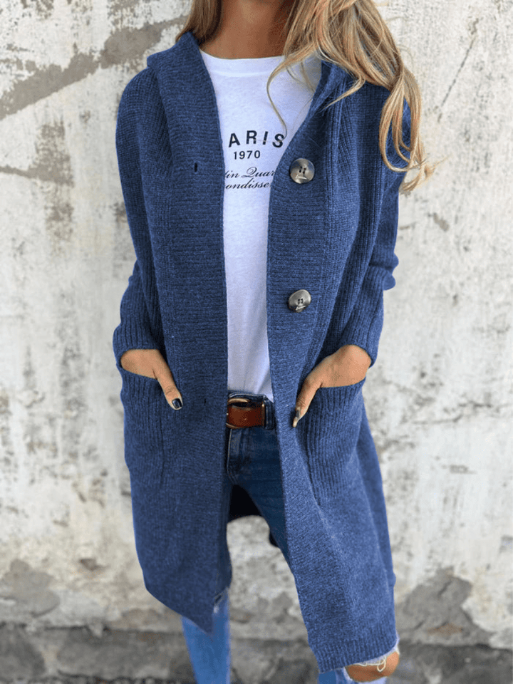 Levoire | Gilet Long à Capuche Tricoté Chaleureux & Confortable Bleu