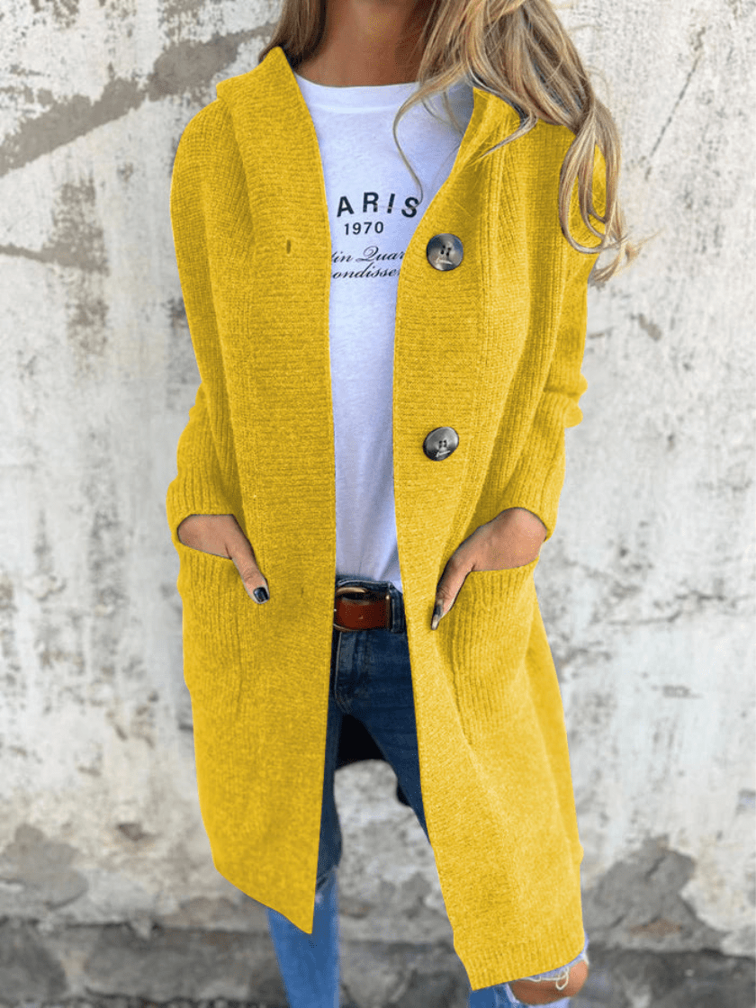 Levoire | Gilet Long à Capuche Tricoté Chaleureux & Confortable Jaune
