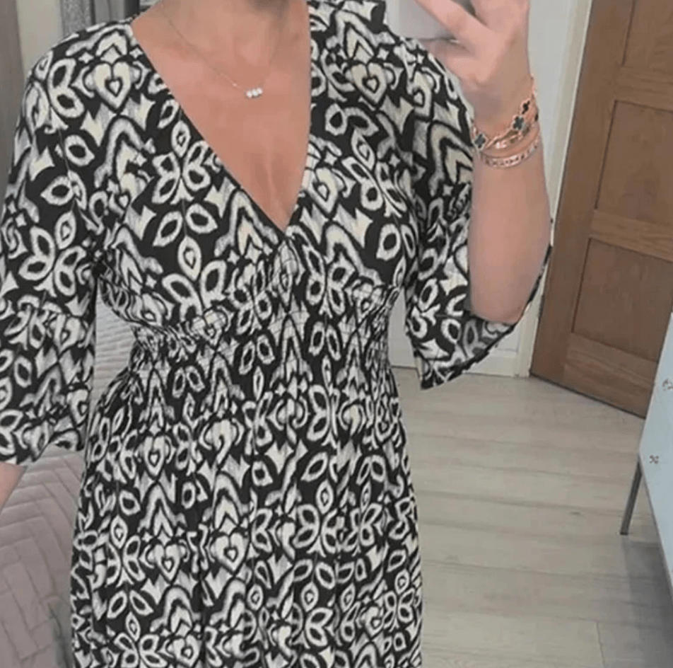 Levoire | Robe à fleurs côtier pour femmes à décolleté en V confortable et à la mode Noir
