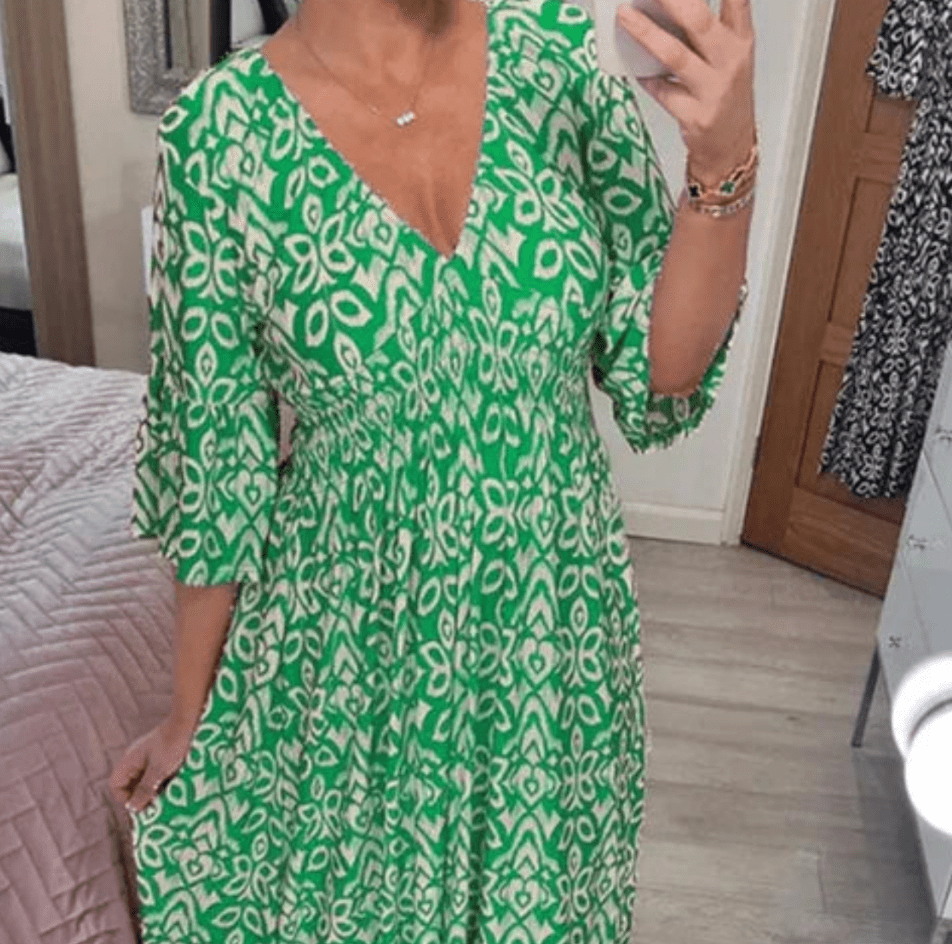 Levoire | Robe à fleurs côtier pour femmes à décolleté en V confortable et à la mode Vert