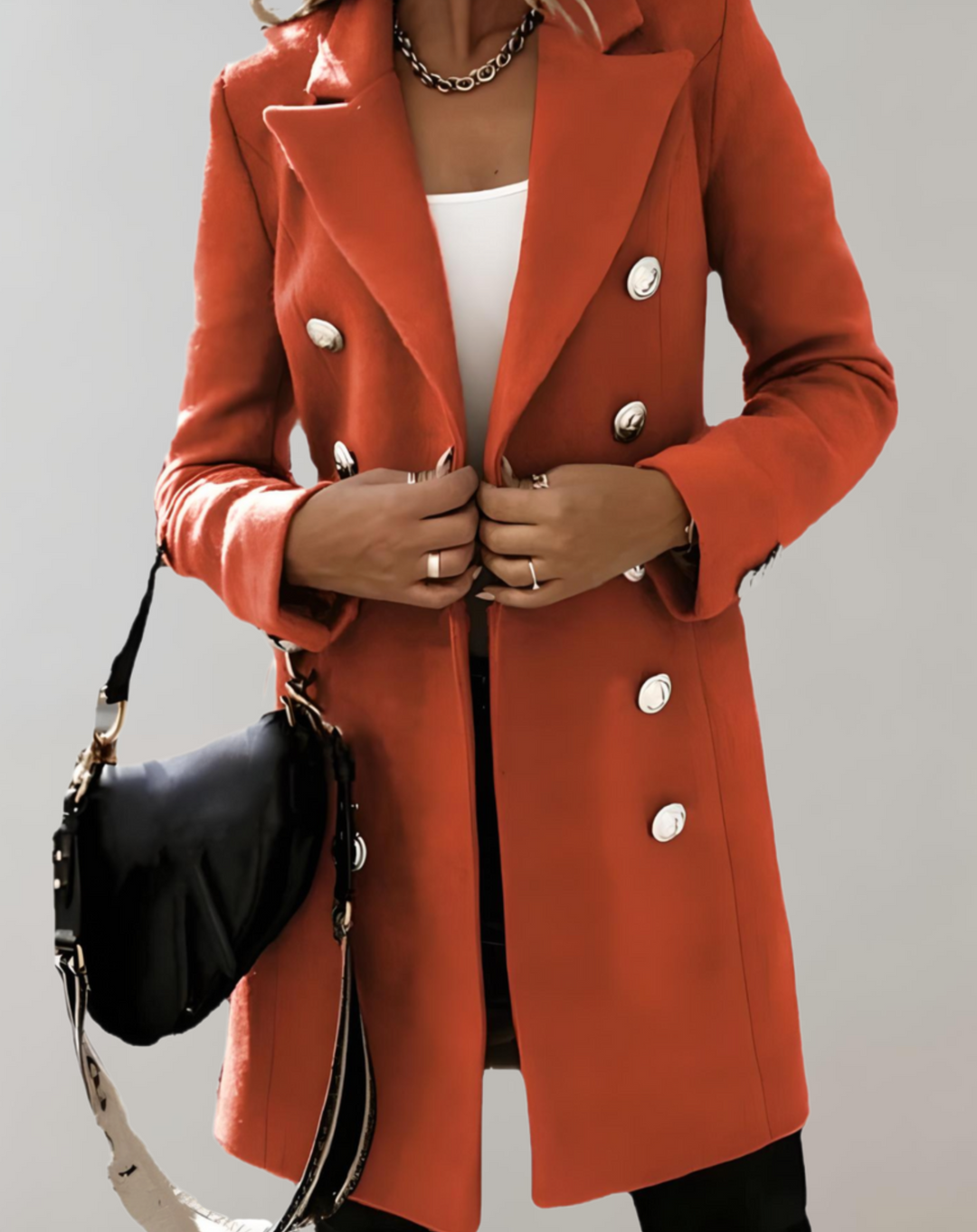 Levoire | Blazer Long Et Grande Taille Avec Gros Boutons Orange-Rouge