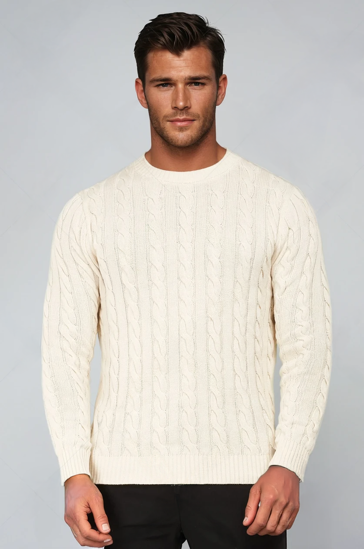 Levoire | Pull En Tricot Torsadé Avec Motif Traditionnel Beige