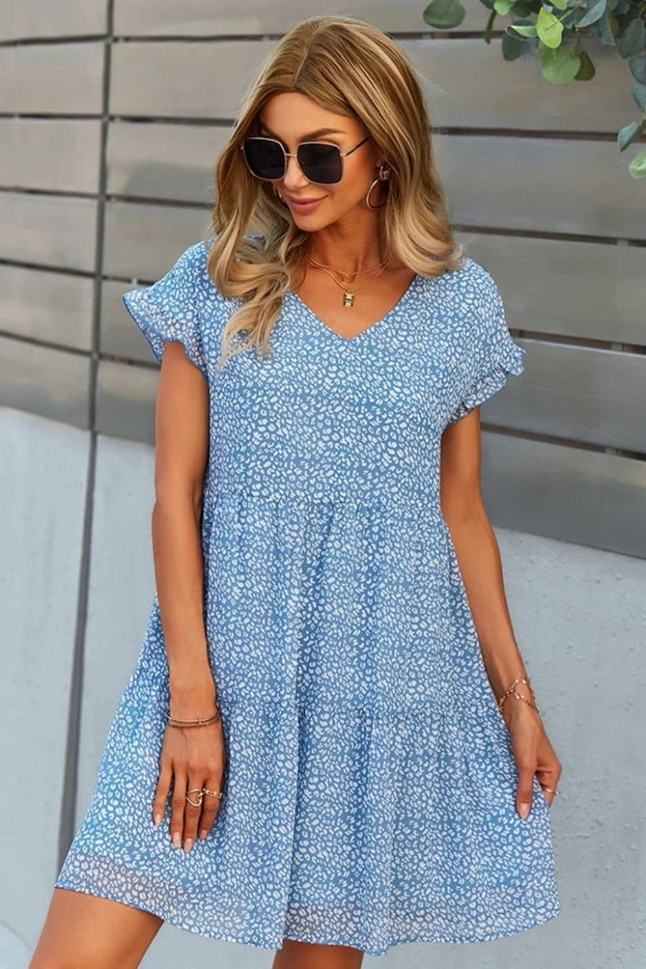 Levoire | Robe avec décolleté en V et manches courtes Bleu