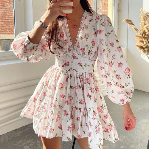 Levoire | Robe Fleurs Courte Avec Décolleté En V