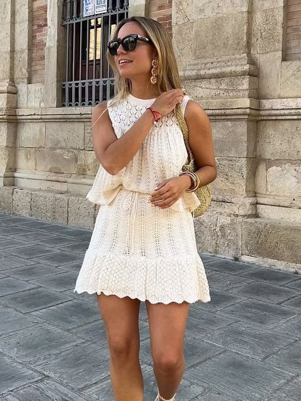Levoire | Ensemble Complet Haut Et Jupe En Tricot D'Adriana ivoire