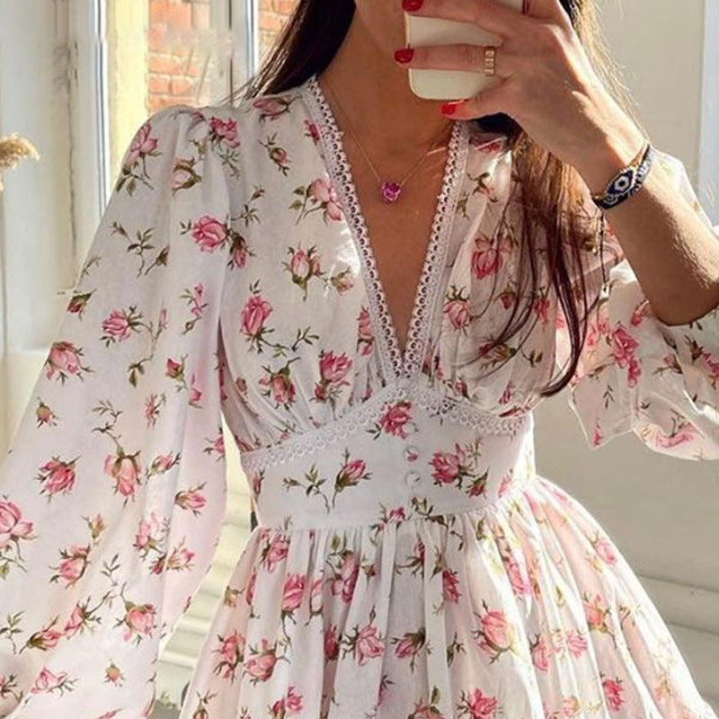 Levoire | Robe Fleurs Courte Avec Décolleté En V