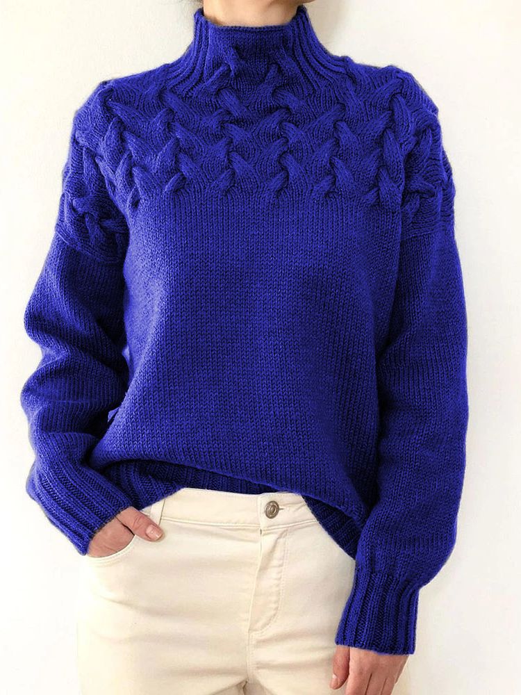 Levoire | Pull En Tricot Avec Col Montant Et Gros Motif En Tricot Bleu