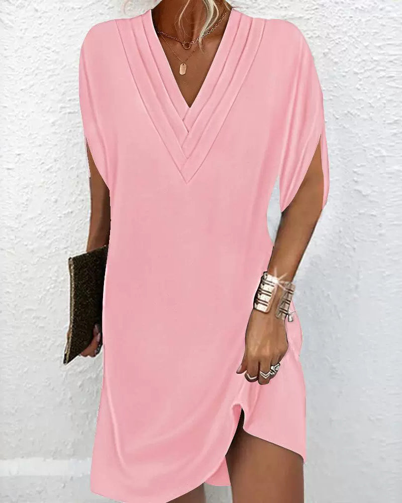 Levoire | Robe Élégante Avec Des Manches Ouvertes Et Un Décolleté En V rose