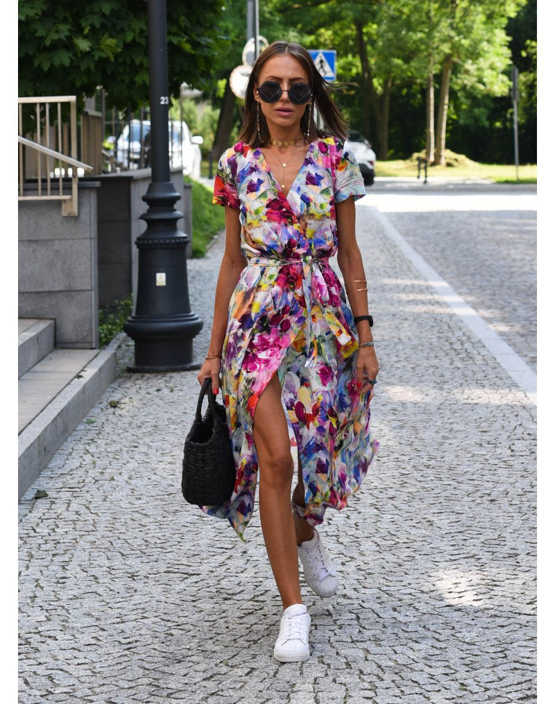 Levoire | Robe À Fleurs Tendance Avec Décolleté En V Multicolore