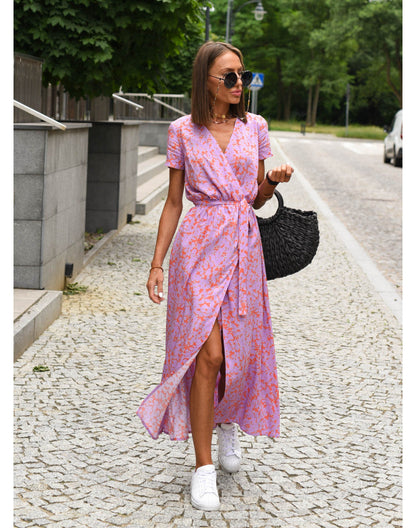 Levoire | Robe À Fleurs Tendance Avec Décolleté En V Rose clair