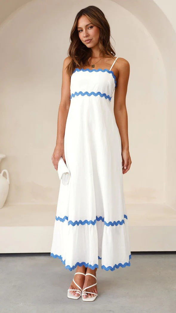 Levoire | Robe Longue Kapri En Contraste BlancBleu