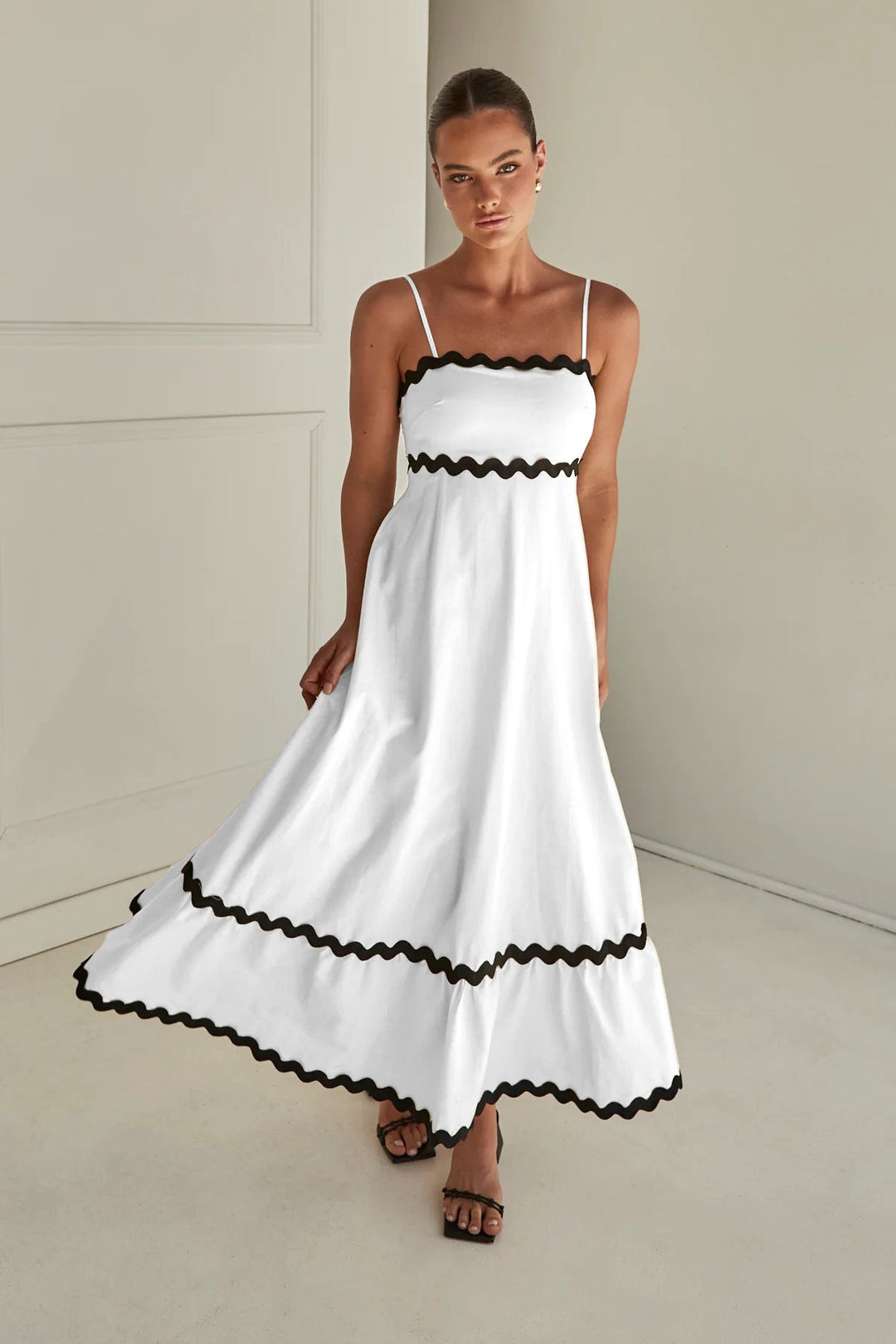 Levoire | Robe Longue Kapri En Contraste Blanc