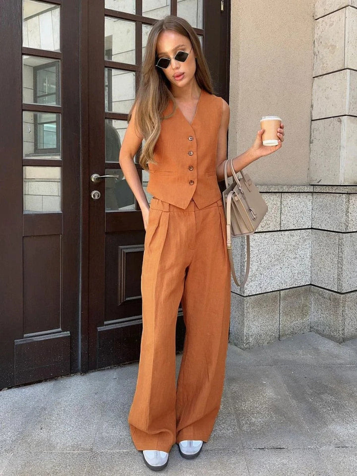 Levoire | Gilet Et Pantalon En Coton Ensemble Deux Pièces Orange