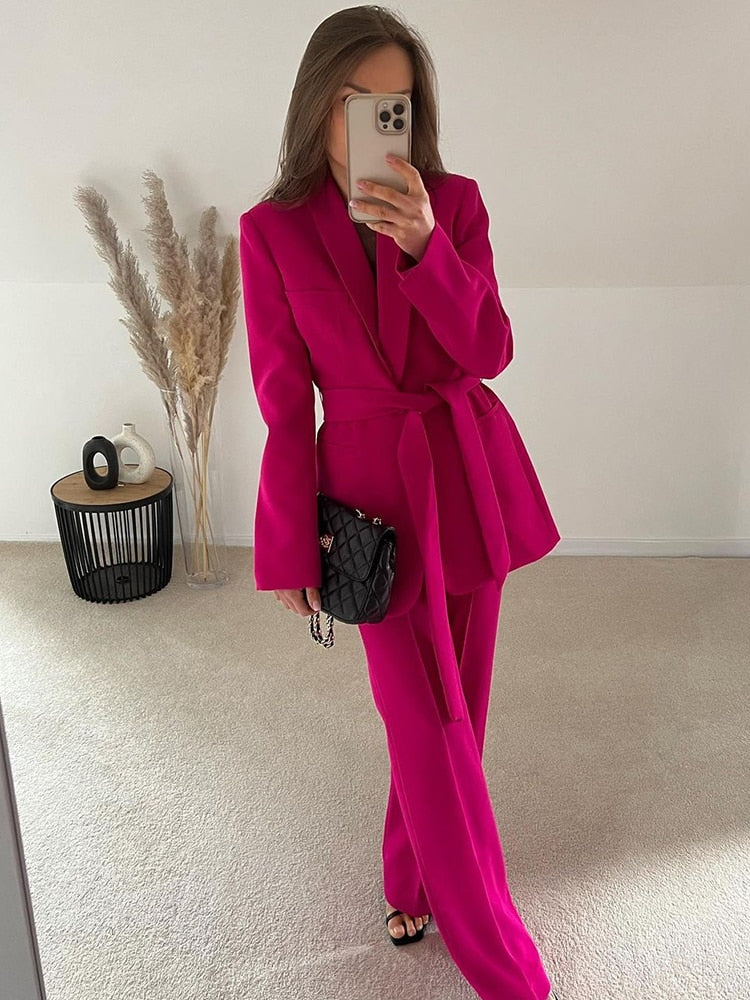Levoire | Blazer Élegant Avec Ceinture Et Pantalon Assorti Rosa